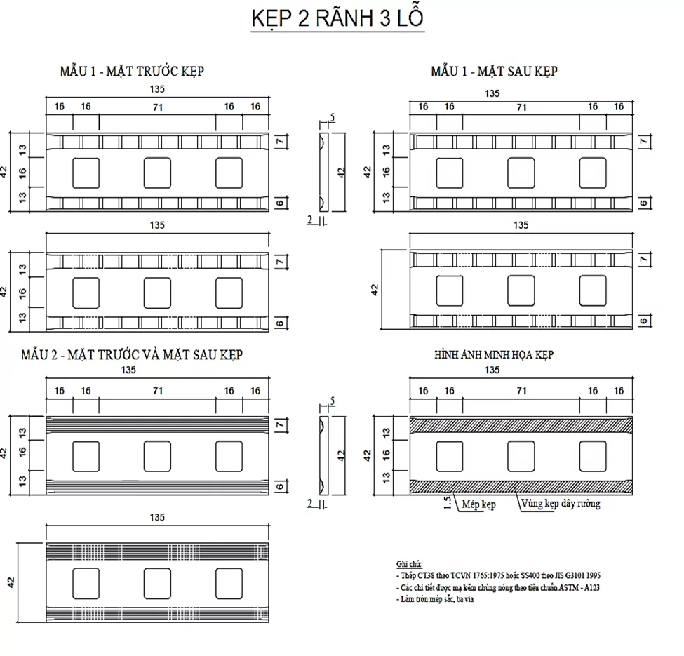 Kẹp treo cáp quang 2 Rãnh 3 Lỗ