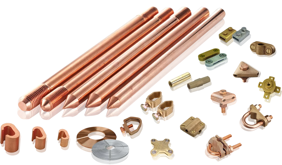 Cọc đồng tiếp địa và phụ kiện